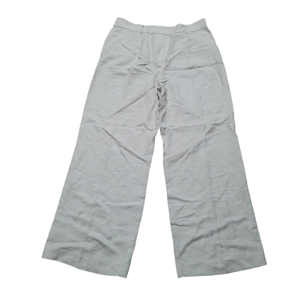 Loft Peyton Trousers Wide Leg Pants Linen Rayon Pockets High Rise Pleats Beige